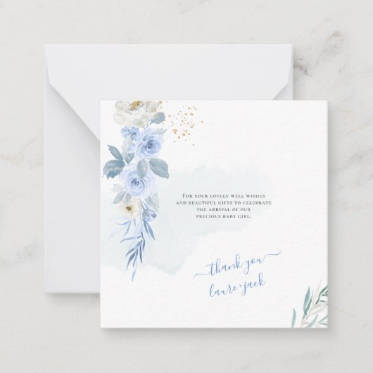 アーツアプ H2 ベビーブルー ローズ シャワー サンクス ノートカード (正面)