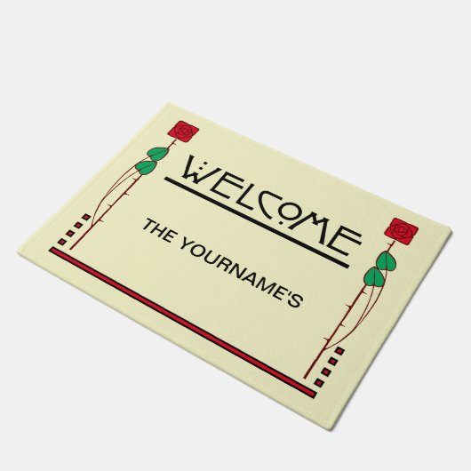 アーツアンドクラフツスタイルパーソナライズされた歓迎 ドアマット (アングル)