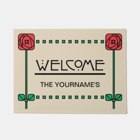 アーツアンドクラフツスタイルパーソナライズされた歓迎 ドアマット (正面)