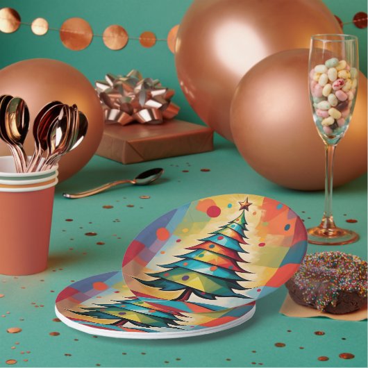 アーツポップ・アートの幾何クリスマスツリーを正方形に ペーパープレート (複数)