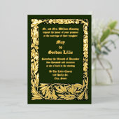 アーツ&クラフツスタイルのどんぐりとオークの葉のボーダー 箔招待状 (立ち正面)