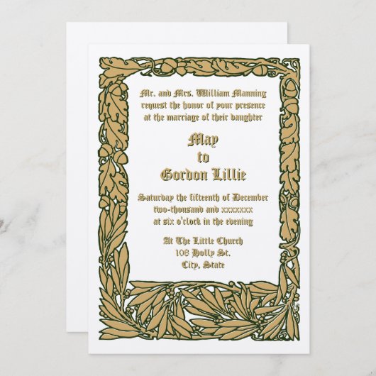 アーツ&クラフツスタイルアコーン&離れオークズ縁どズ 招待状 (正面/裏面)