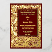 アーツ&クラフツスタイル1905フローラの葉結婚の数 箔招待状 (正面)