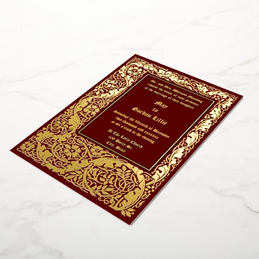 アーツ&クラフツスタイル1905フローラの葉結婚の数 箔招待状 (回転した状態)