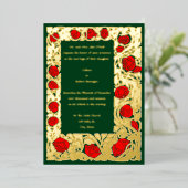 アーツ&クラフツロイクロフトバラ縁どつる植物結婚ズ 箔招待状 (立ち正面)