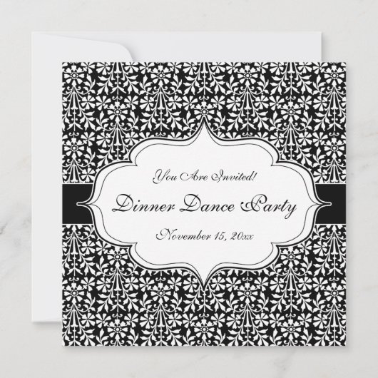 アーツ&クラフツ エレガント ブラック&ホワイト フラワーズ 招待状 (裏面)