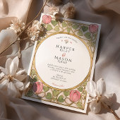 アーツ＆クラフツ ピンクのチューリップとハートのウェディング 招待状