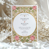 アーツ＆クラフツ ピンクのチューリップとハートのウェディング 招待状