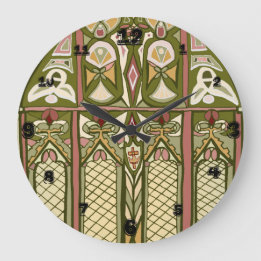 アーツ&クラフトステンドグラスインスパイアクロック！ ラージ壁時計