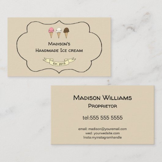 アーティザンアイスクリームメーカーのカスタマイズ 名刺 (正面/裏面)