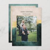 アーティザンエレガントグリーンと金ゴールドブラシストロークフォト シーズンポストカード (正面/裏面)