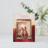 アーティザンエレガントレッドと金ゴールドブラシストロークフォト シーズンポストカード (スタンド正面)