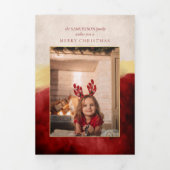 アーティザンエレガントレッドと金ゴールドブラシストロークフォト 三つ折りカード (カバー)