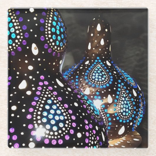 アーティザンクラフトグルドターキッシュランタンアクリルアート ガラスコースター (正面)