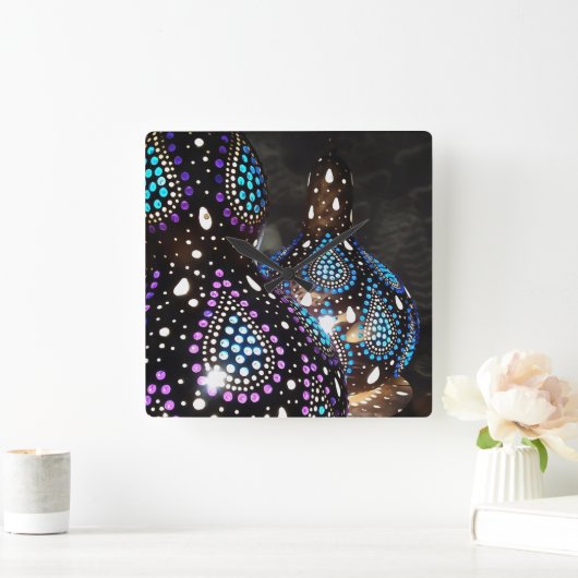 アーティザンクラフトグルドターキッシュランタンアクリルアート スクエア壁時計 (ホーム)