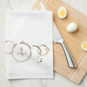 アーティザンコーヒーリングや輪名ブラウンホワイトキッチンおもしろい キッチンタオル (四つ折り)