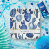 アーティザンブルー金ゴールドサボテン砂漠NAME水彩 ペーパープレート (パーティー)