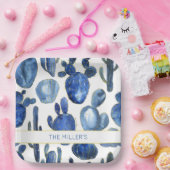 アーティザンブルー金ゴールドサボテン砂漠NAME水彩 ペーパープレート (パーティー)