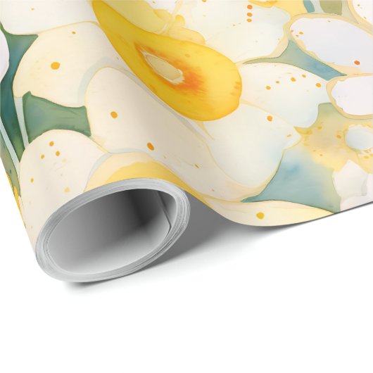 アーティザンワイルドフラワーイエローオレンジホワイトハッピーおもしろい ラッピングペーパー (ロールコーナー)