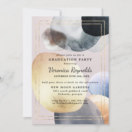 アーティザン抽象芸術シェイプ |金ゴールド海軍の卒業 招待状 (正面)