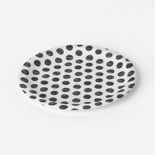 アーティザン水玉模様白黒シックな手描きおもしろい ペーパープレート (アングル)