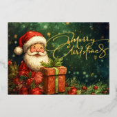 アーティシットサンタイラストレーションクリスマスレッドグリーン 箔シーズンカード (正面)