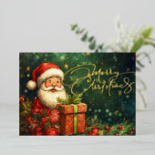 アーティシットサンタイラストレーションクリスマスレッドグリーン 箔シーズンカード (立ち正面)