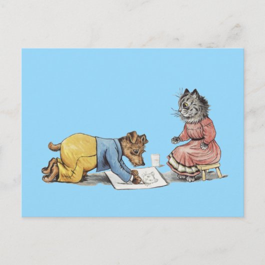 アーティスおもしろいト犬のスケッチ猫 ポストカード (正面)