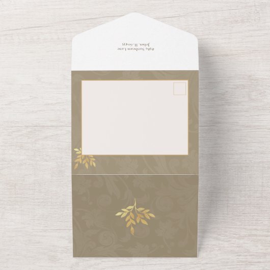 アーティスエレガントト金ゴールド葉の写真 オールインワン招待状 (外側)