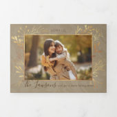 アーティスエレガントト金ゴールド葉の写真 三つ折りクリスマスカード (カバー)