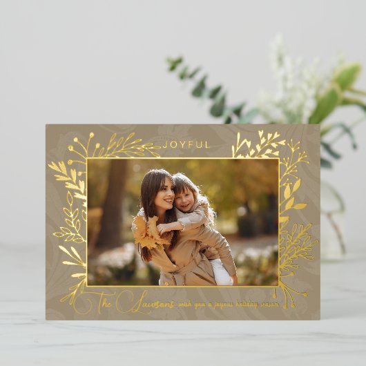 アーティスエレガントト金ゴールド葉の写真 箔シーズンカード (立ち正面)