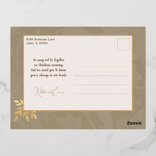 アーティスエレガントト金ゴールド葉の写真 箔シーズンポストカード (裏面)