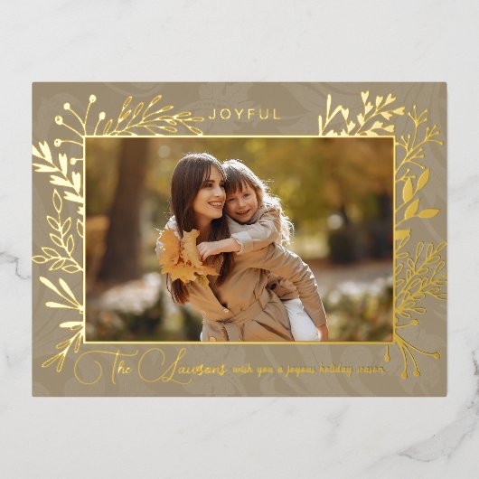 アーティスエレガントト金ゴールド葉の写真 箔シーズンポストカード (正面)