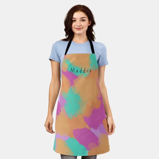 アーティスカラフルはっきりしたトのパターン+名前をカスタムする エプロン (着用した状態)