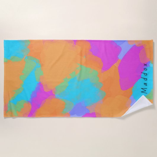 アーティスカラフルはっきりしたトのパターン+名前をカスタムする ビーチタオル (正面)