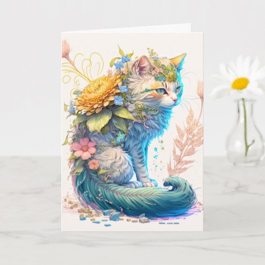 アーティスティックでマジェスティックな子猫のイラスト カード (小さな植物)