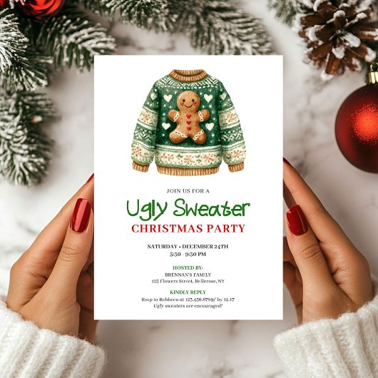 アーティスティックで面白いアグリーセーターのクリスマスパーティー 招待状