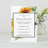 アーティスティックなひまわりと花の白い 予定変更カード 招待状 (スタンド正面)