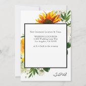 アーティスティックなひまわりと花の白い 予定変更カード 招待状 (裏面)