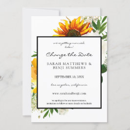 アーティスティックなひまわりと花の白い 予定変更カード 招待状