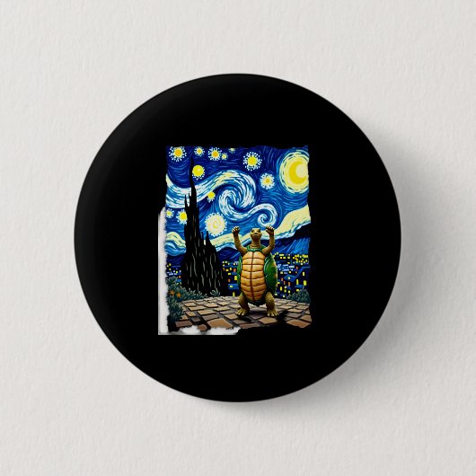 アーティスティックなカメのTシャツ スターリー・ナイト・カメ(1) 缶バッジ (正面)