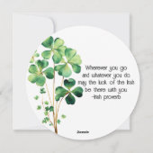 アーティスティックなグリーンの水彩クローバー ウェア シーズンカード (裏面)