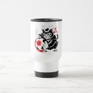 アーティスティックなサムライ猫のサッカーギフト コーヒーとアート好きに トラベルマグ