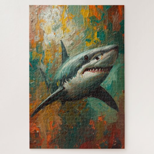 アーティスティックなサメの肖像画 ビブラントな油絵 ジグソーパズル (縦)