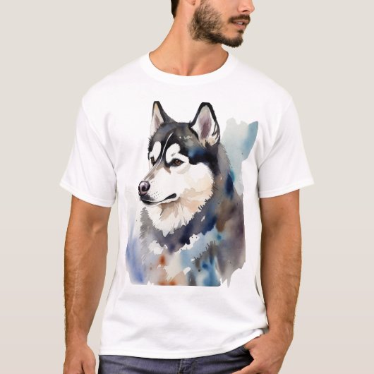 アーティスティックなシベリアンハスキーの水彩肖像Tシャツ Tシャツ (正面)