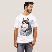 アーティスティックなシベリアンハスキーの水彩肖像Tシャツ Tシャツ (正面フル)
