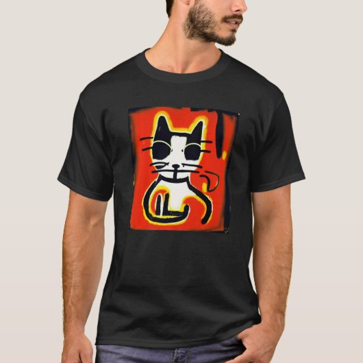 アーティスティックなスタイルの家庭で飼われる短毛種の猫 楽しい Tシャツ (正面)