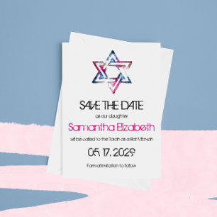 アーティスティックなスターダビッド バー・バット ミツバ祭 Save The Date 招待状