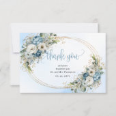 アーティスティックなダスティブルーの花模様の結婚式のお礼カード サンキューカード (正面)