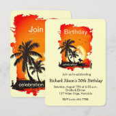 アーティスティックなトロピカルビーチサンセットパーティーの招待状 招待状 (正面/裏面)